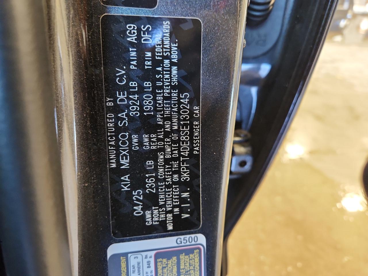 2025 Kia K4 Lx VIN: 3KPFT4DE8SE130245 Lot: 92999025