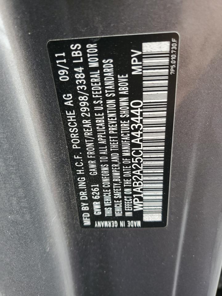 2012 Porsche Cayenne S VIN: WP1AB2A25CLA43440 Lot: 92736725