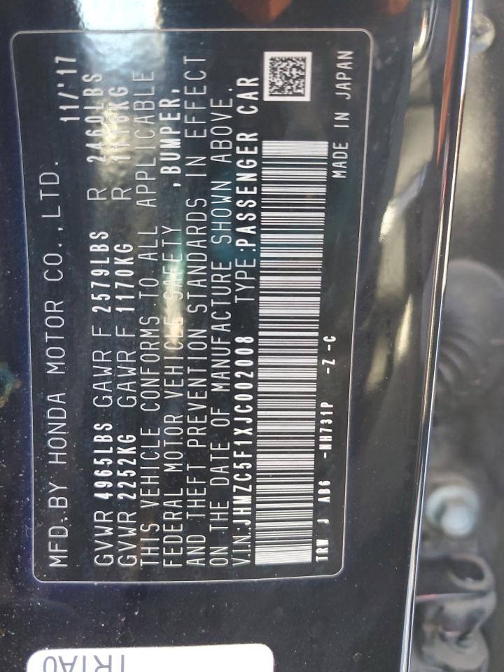 2018 Honda Clarity VIN: JHMZC5F1XJC002008 Lot: 93219475