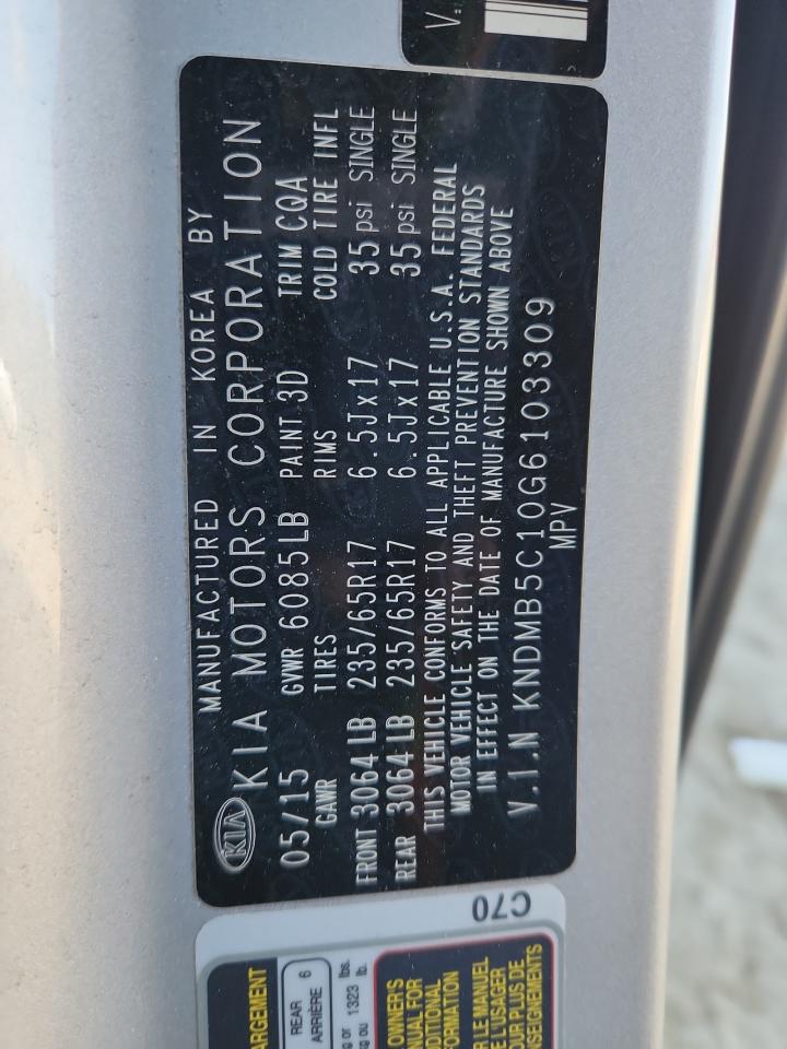 2016 Kia Sedona Lx VIN: KNDMB5C10G6103309 Lot: 92345485