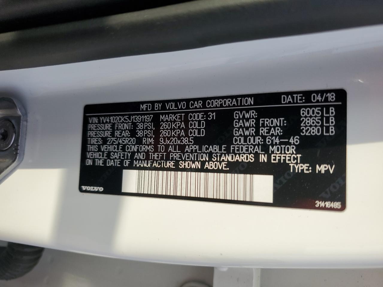 2018 Volvo Xc90 T5 VIN: YV4102CK5J1391197 Lot: 92750535