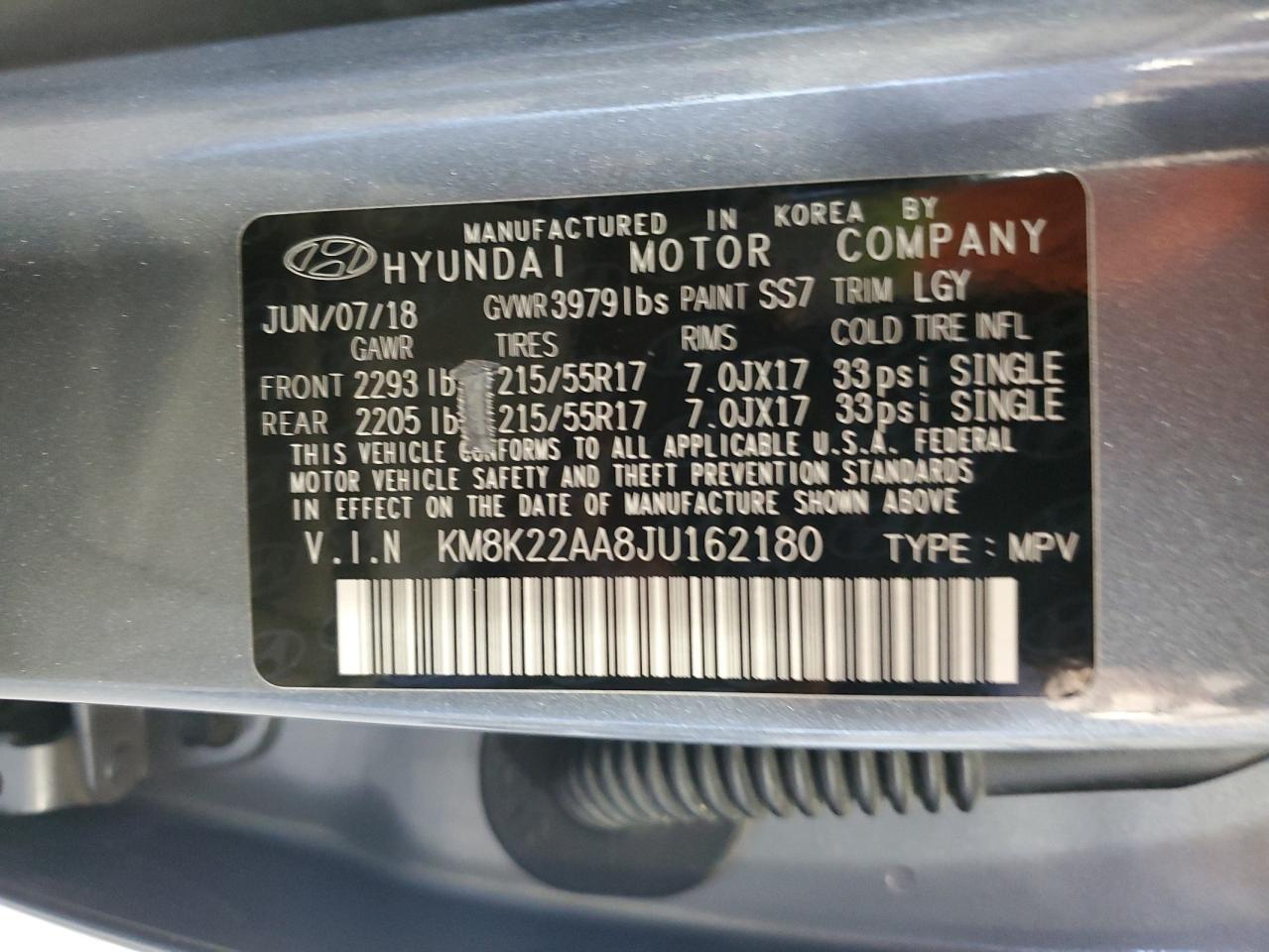 2018 Hyundai Kona Sel VIN: KM8K22AA8JU162180 Lot: 91365035