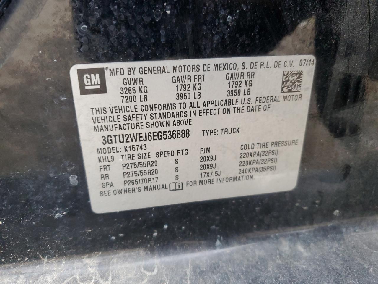 2014 GMC Sierra K1500 Denali VIN: 3GTU2WEJ6EG536888 Lot: 92864895