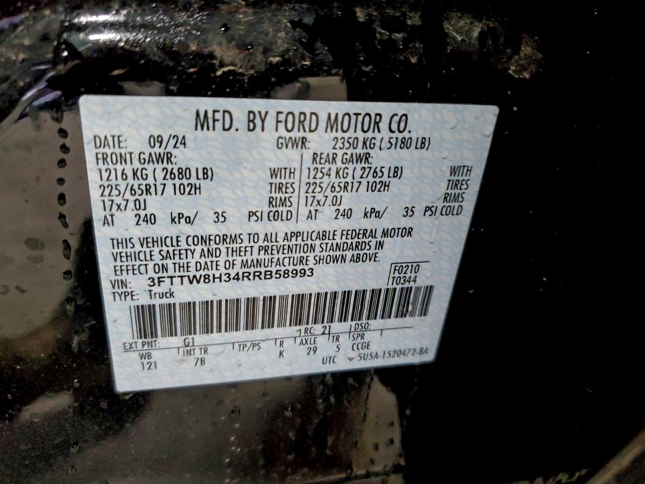 2024 Ford Maverick Xlt VIN: 3FTTW8H34RRB58993 Lot: 94311115