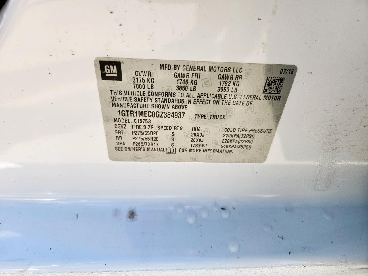 2016 GMC Sierra C1500 Sle VIN: 1GTR1MEC8GZ384937 Lot: 91898125
