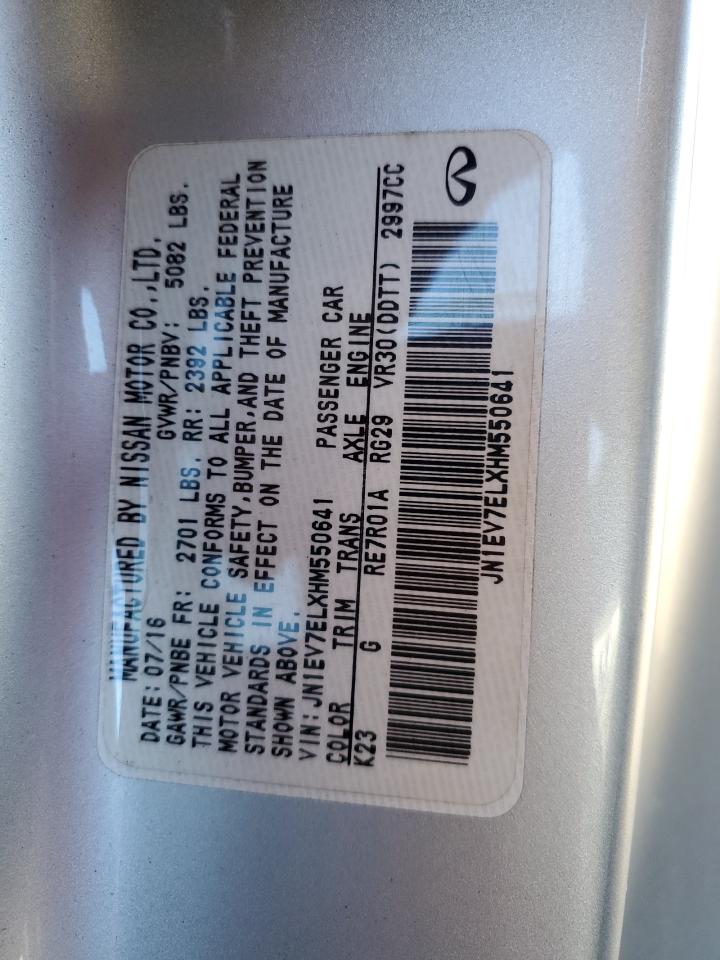 2017 Infiniti Q60 Premium VIN: JN1EV7ELXHM550641 Lot: 91181485