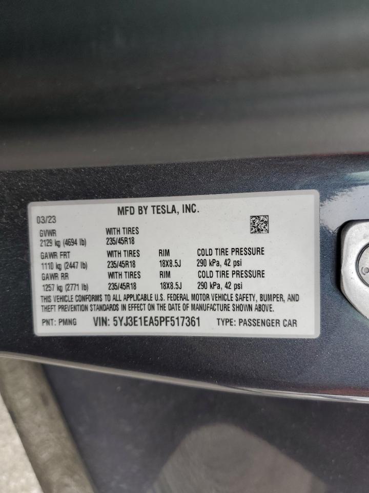 2023 Tesla Model 3 VIN: 5YJ3E1EA5PF517361 Lot: 91380045