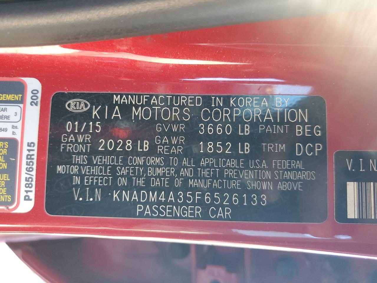 2015 Kia Rio Lx VIN: KNADM4A35F6526133 Lot: 92999945