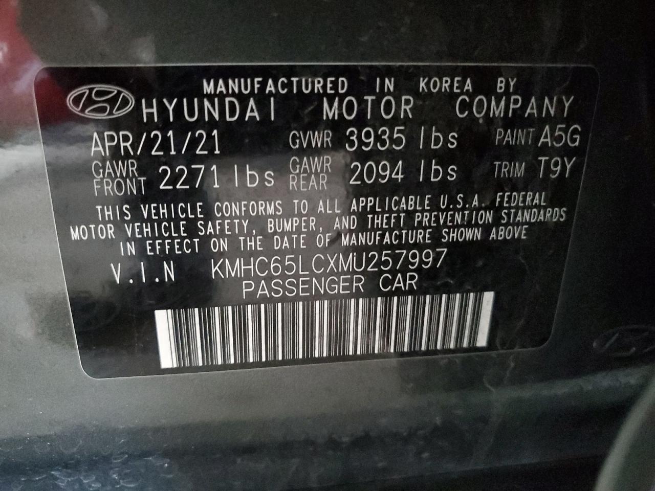 2021 Hyundai Ioniq Blue VIN: KMHC65LCXMU257997 Lot: 93024085