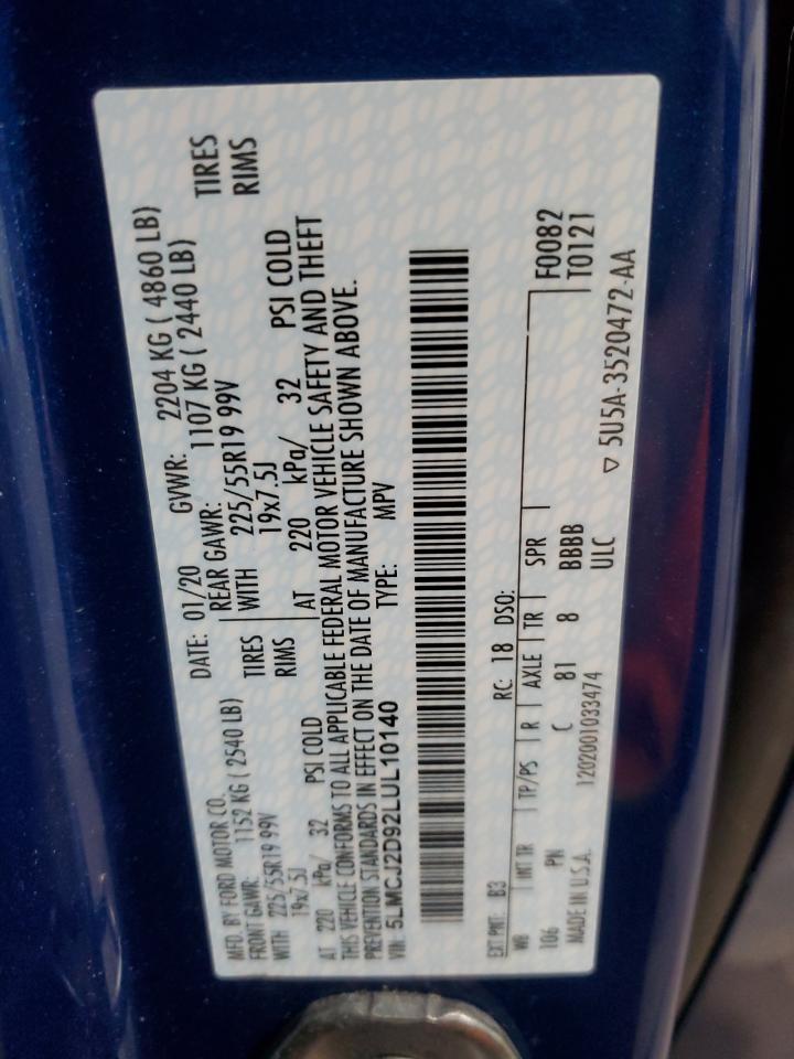 2020 Lincoln Corsair Reserve VIN: 5LMCJ2D92LUL10140 Lot: 91416025