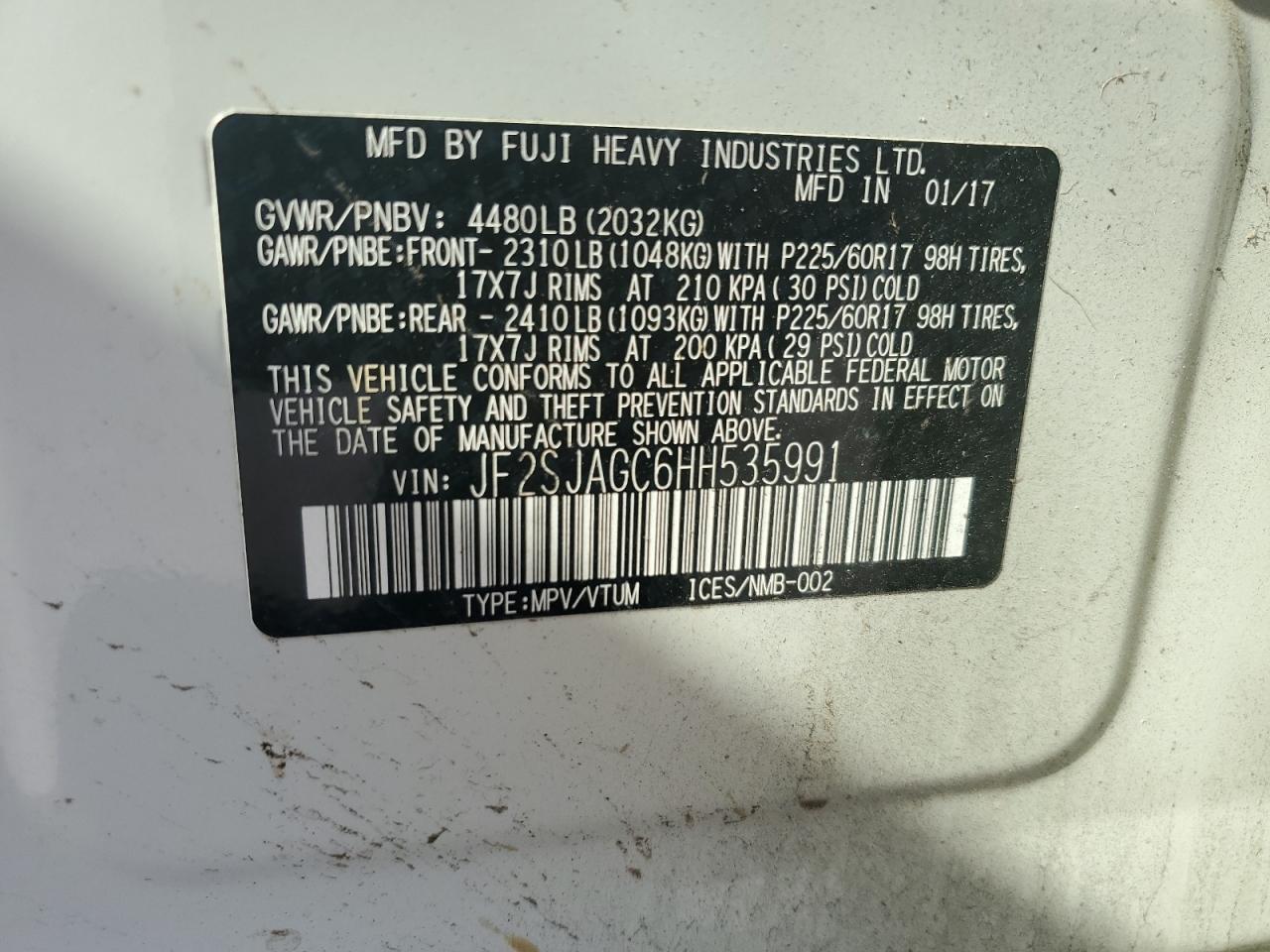 2017 Subaru Forester 2.5I Premium VIN: JF2SJAGC6HH535991 Lot: 91523815