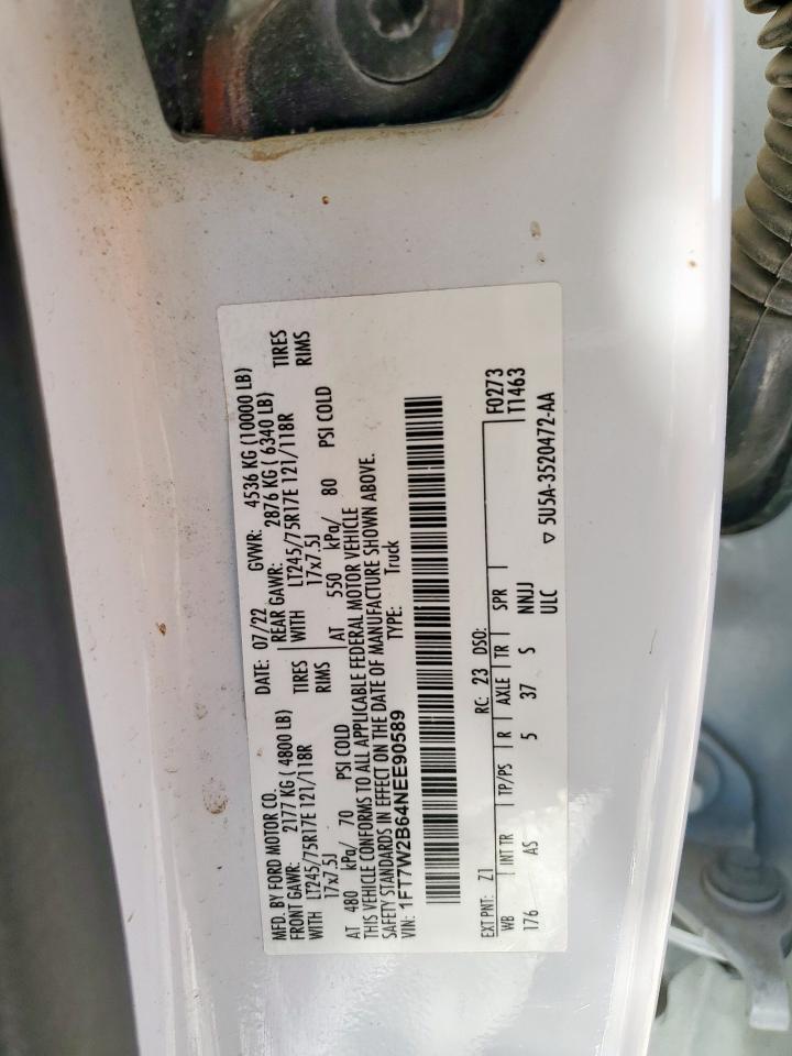 2022 Ford F250 Super Duty VIN: 1FT7W2B64NEE90589 Lot: 90255345