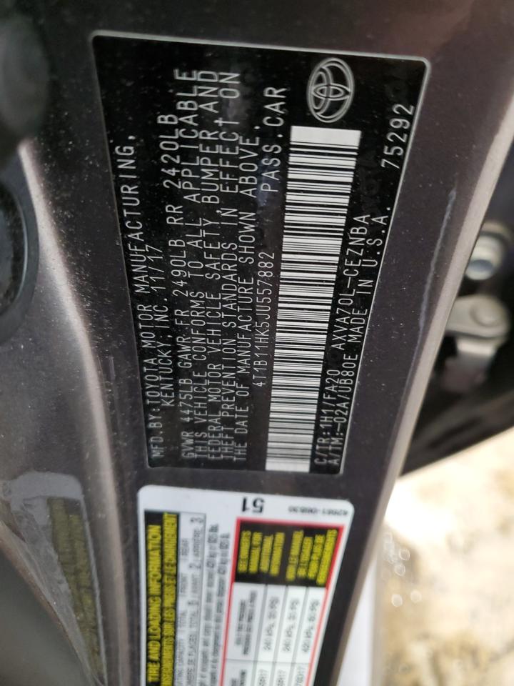 2018 Toyota Camry L VIN: 4T1B11HK5JU557882 Lot: 91932785