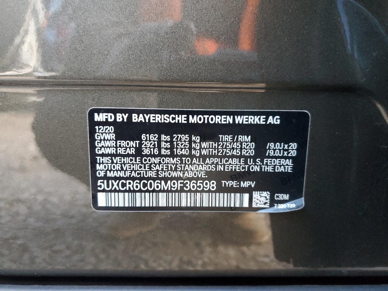 2021 BMW X5 xDrive40I VIN: 5UXCR6C06M9F36598 Lot: 92425645