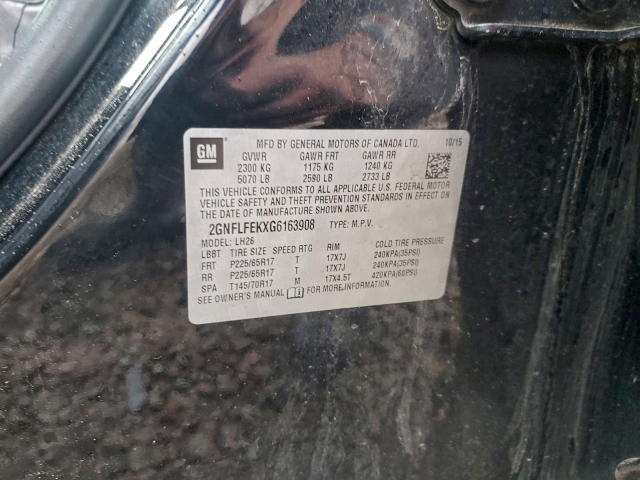 2016 Chevrolet Equinox Lt VIN: 2GNFLFEKXG6163908 Lot: 93553025