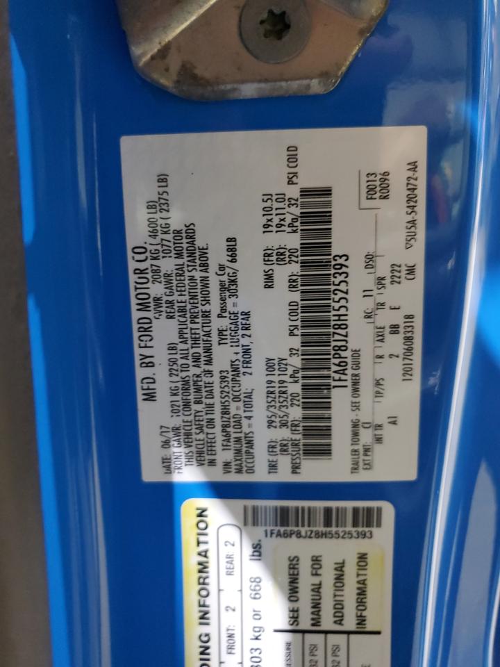 2017 Ford Mustang Shelby Gt350 VIN: 1FA6P8JZ8H5525393 Lot: 92614035