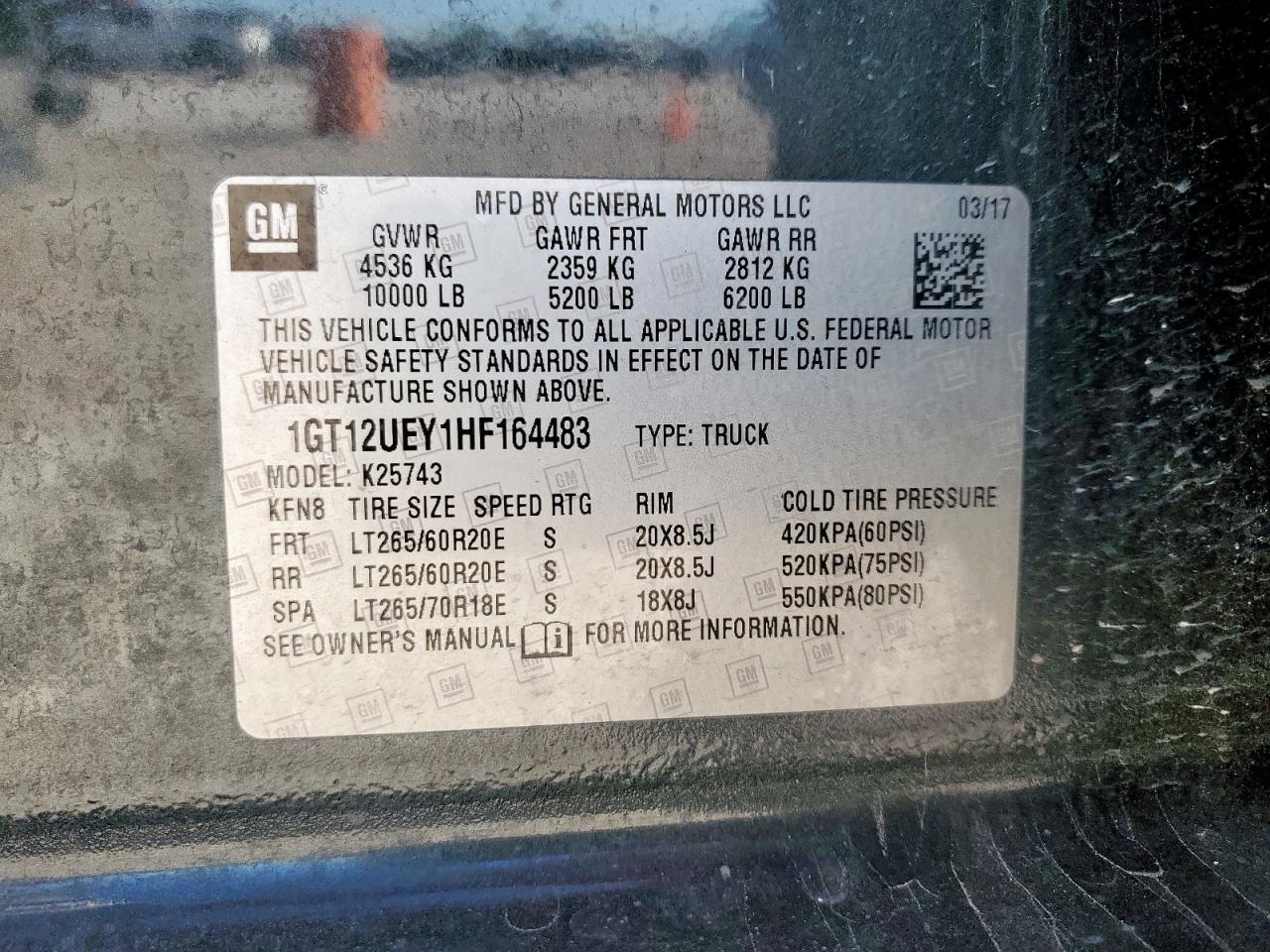 2017 GMC Sierra K2500 Denali VIN: 1GT12UEY1HF164483 Lot: 91842645