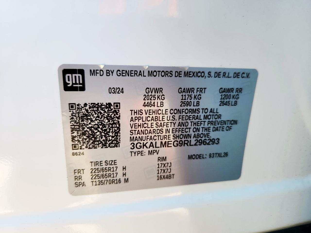 2024 GMC Terrain Sle VIN: 3GKALMEG9RL296293 Lot: 90061165