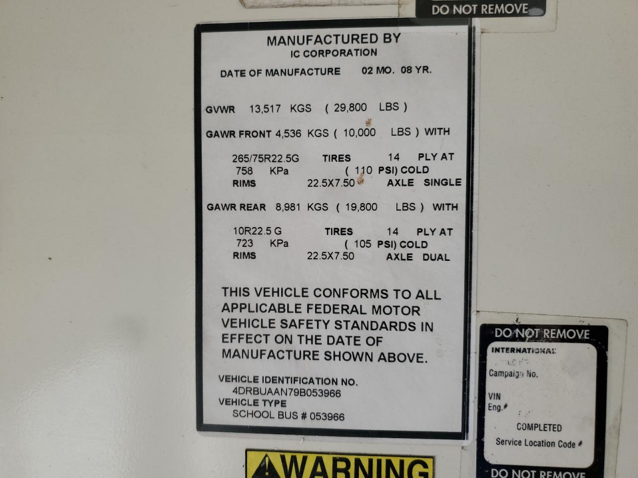 2009 Ic Corporation 3000 Ce VIN: 4DRBUAAN79B053966 Lot: 91493265