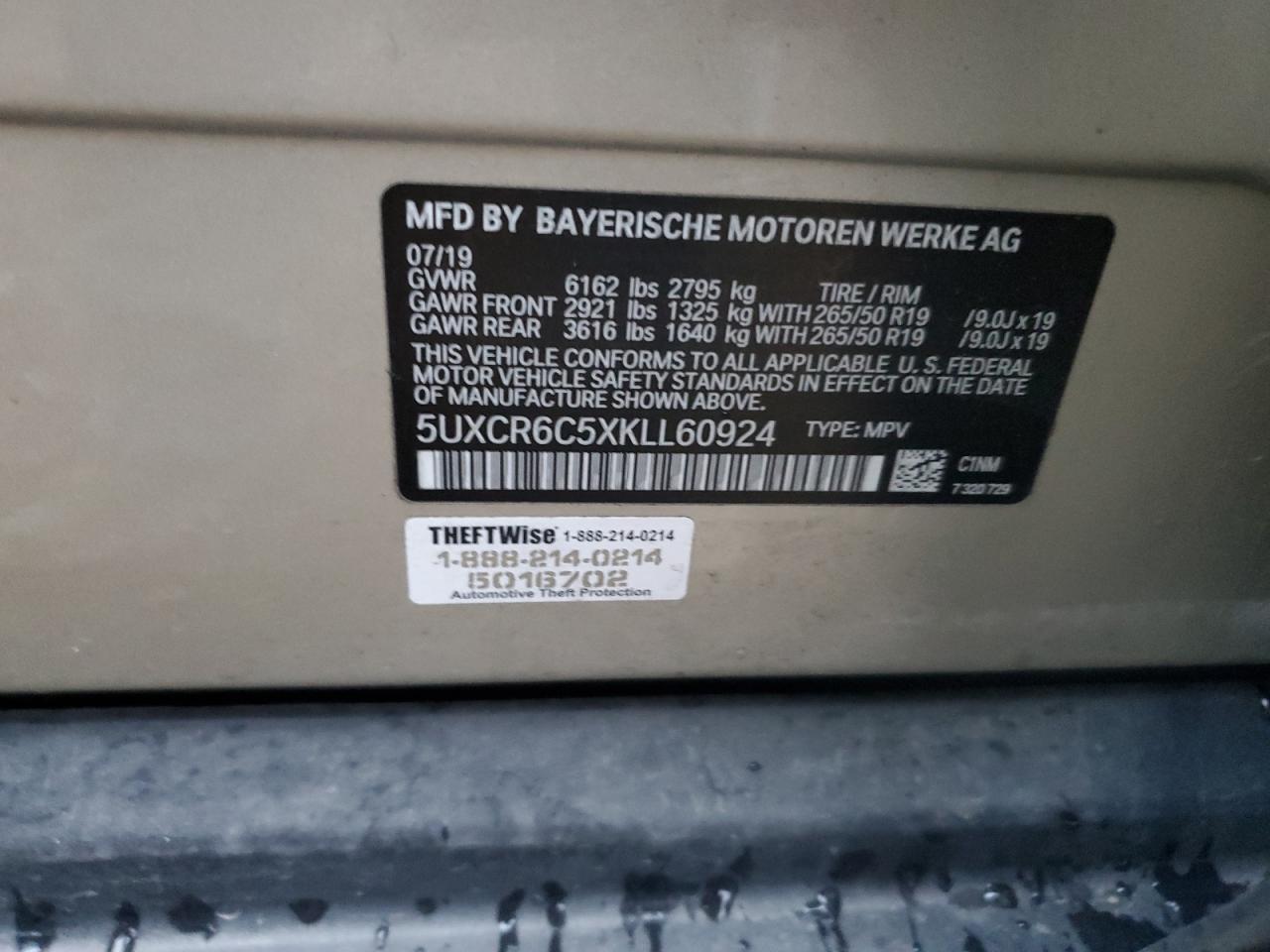2019 BMW X5 xDrive40I VIN: 5UXCR6C5XKLL60924 Lot: 92304985