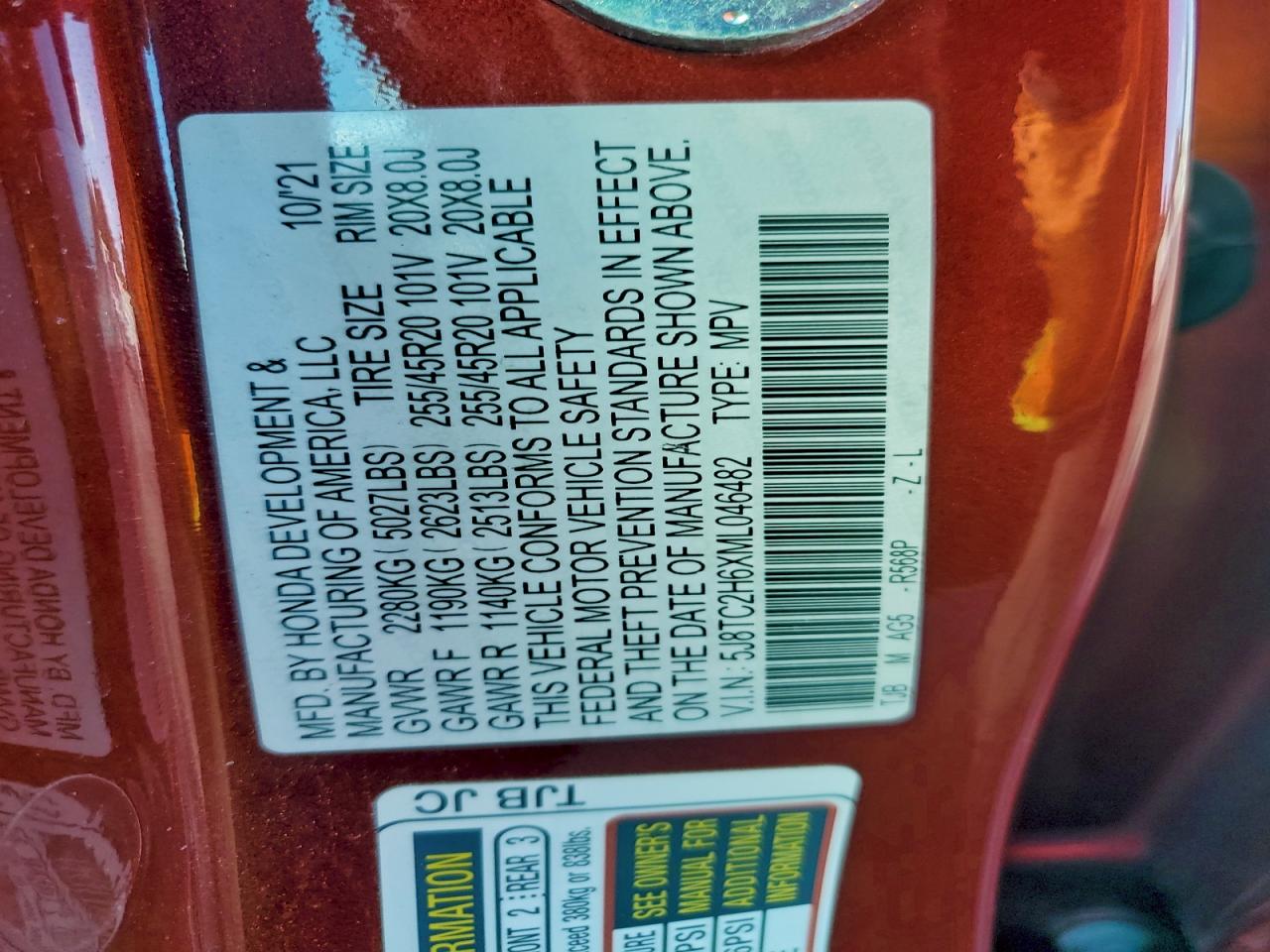 2021 Acura Rdx A-Spec VIN: 5J8TC2H6XML046482 Lot: 93613355