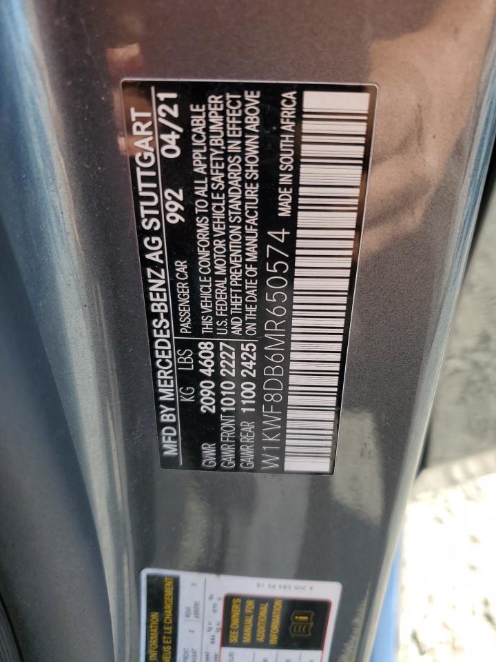 2021 Mercedes-Benz C 300 VIN: W1KWF8DB6MR650574 Lot: 91443165