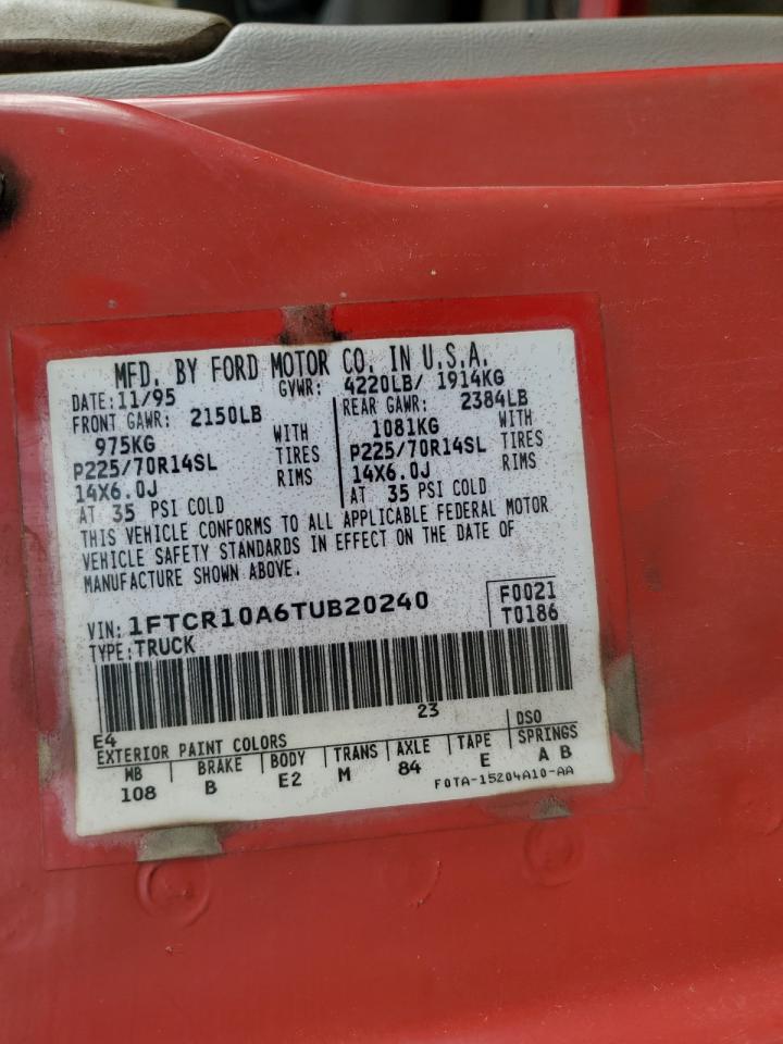 1996 Ford Ranger VIN: 1FTCR10A6TUB20240 Lot: 92264565