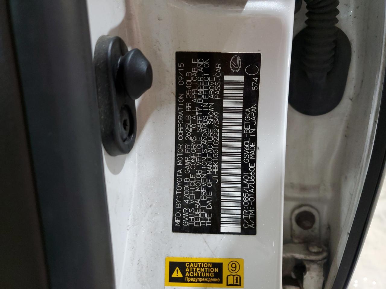 2016 Lexus Es 350 VIN: JTHBK1GG1G2227349 Lot: 90629605