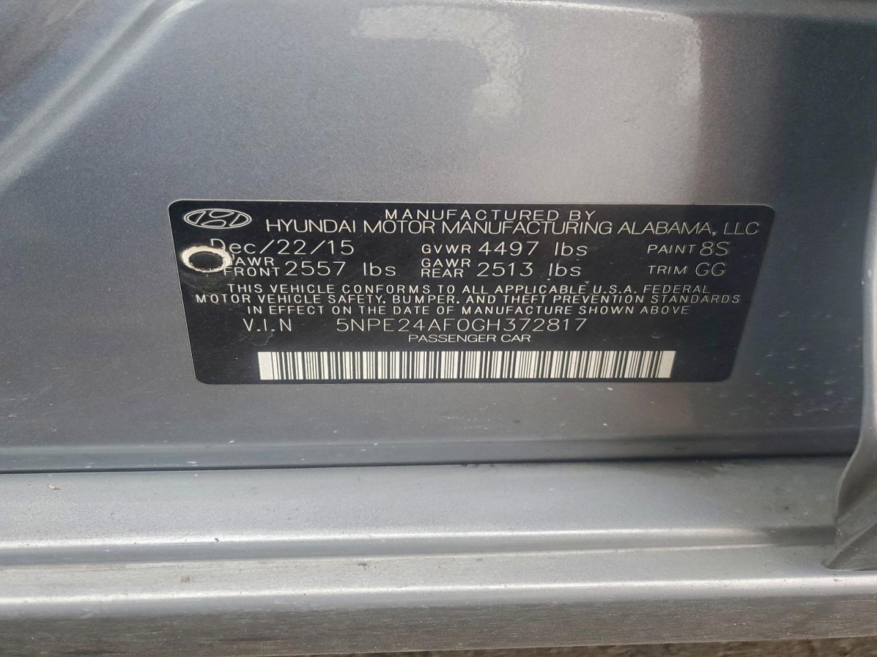 2016 Hyundai Sonata Se VIN: 5NPE24AF0GH372817 Lot: 93901615