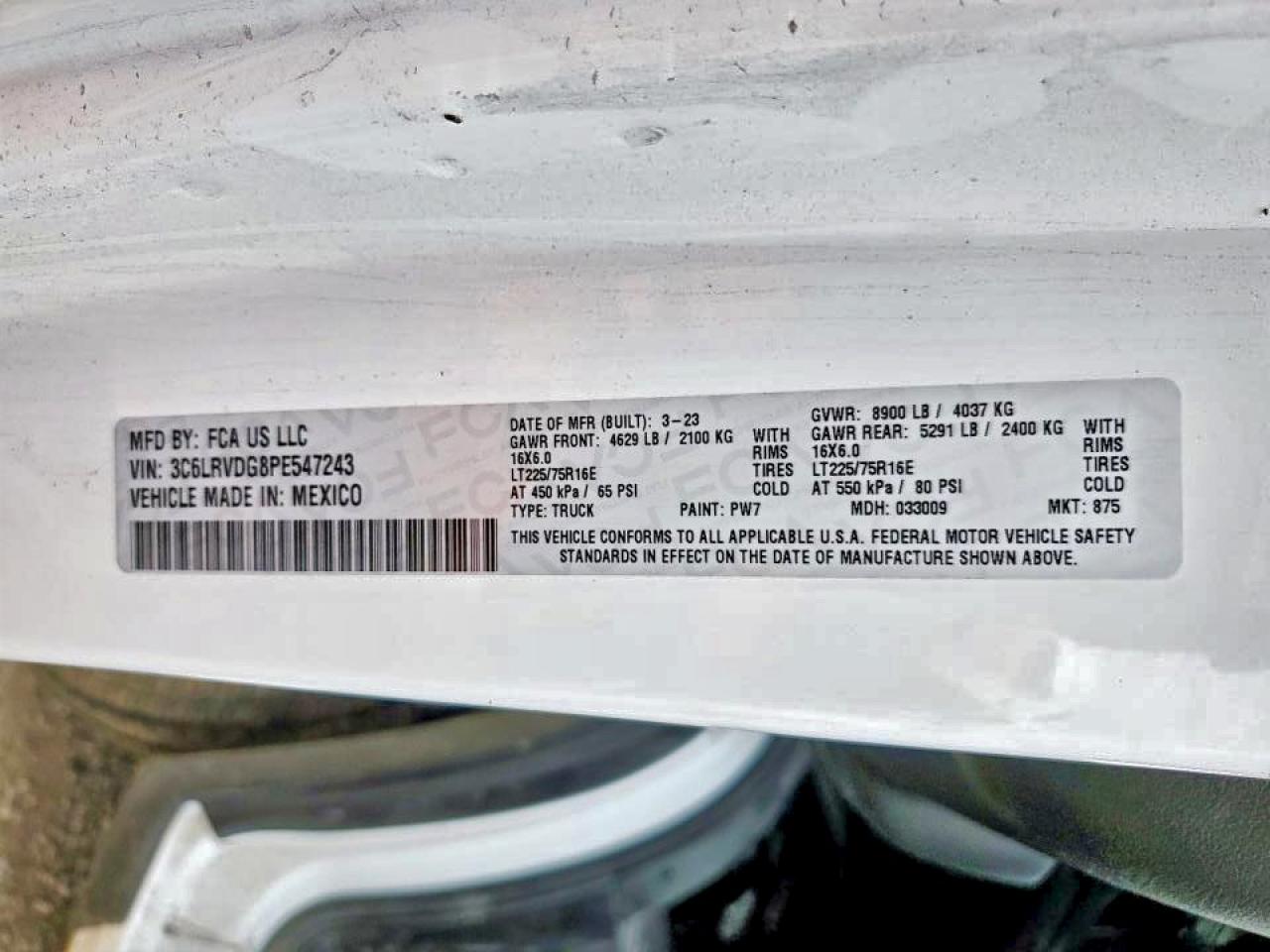 2023 Ram Promaster Delivery Van VIN: 3C6LRVDG8PE547243 Lot: 93630085