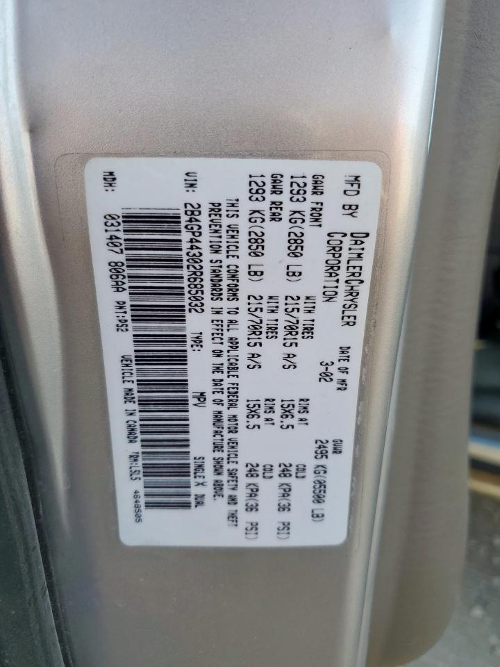 2002 Dodge Grand Caravan Sport VIN: 2B4GP44302R685032 Lot: 91373995