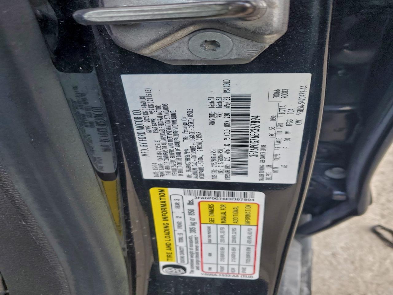 2014 Ford Fusion S VIN: 3FA6P0G76ER367894 Lot: 93994525