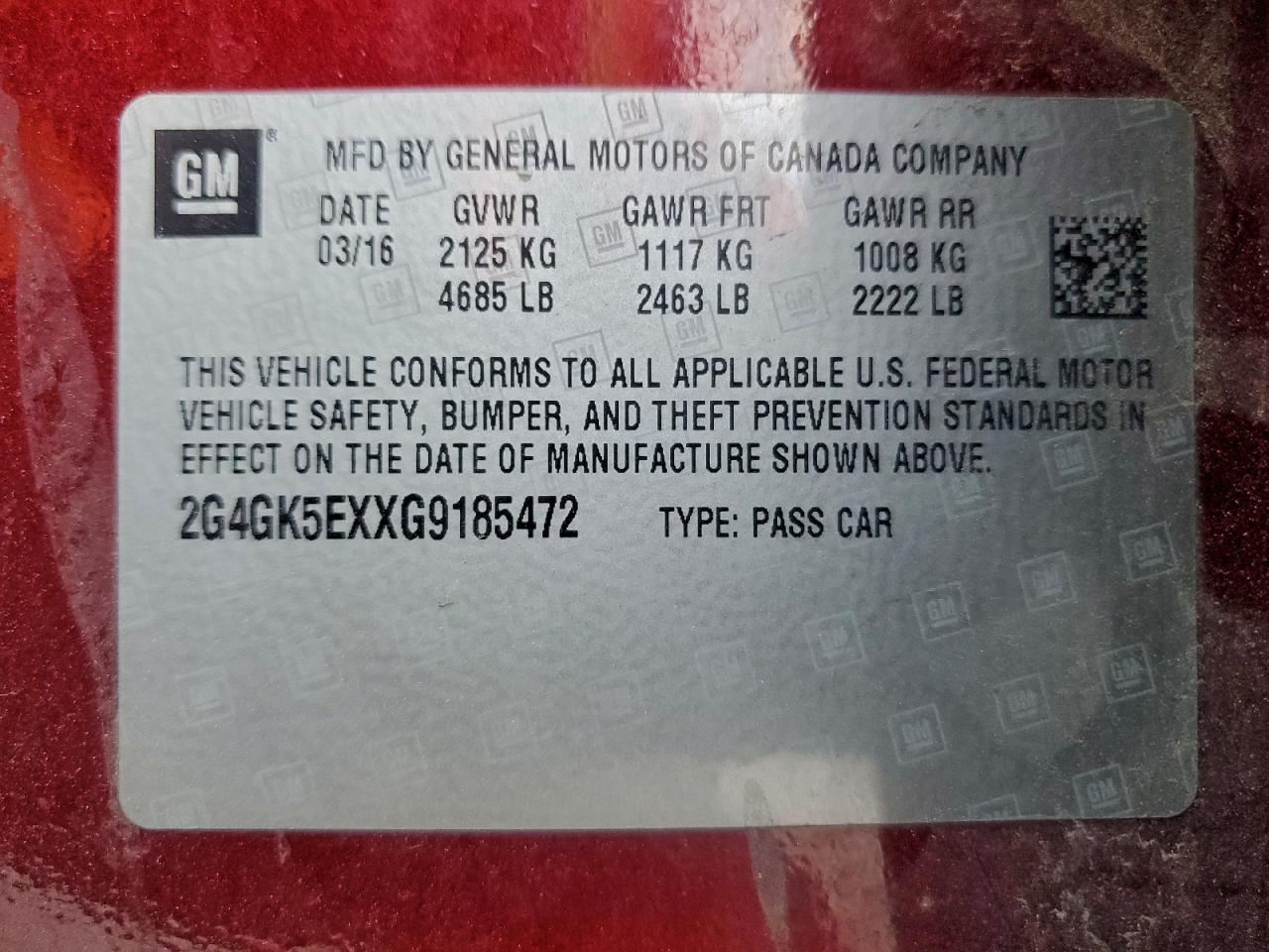 2016 Buick Regal VIN: 2G4GK5EXXG9185472 Lot: 93421975