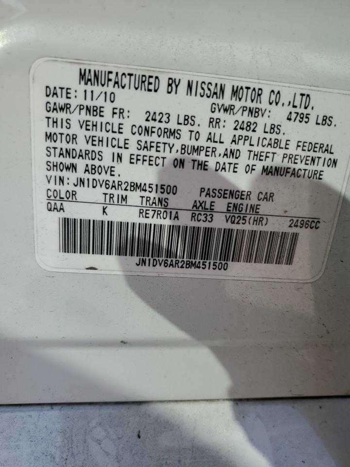2011 Infiniti G25 VIN: JN1DV6AR2BM451500 Lot: 93393065