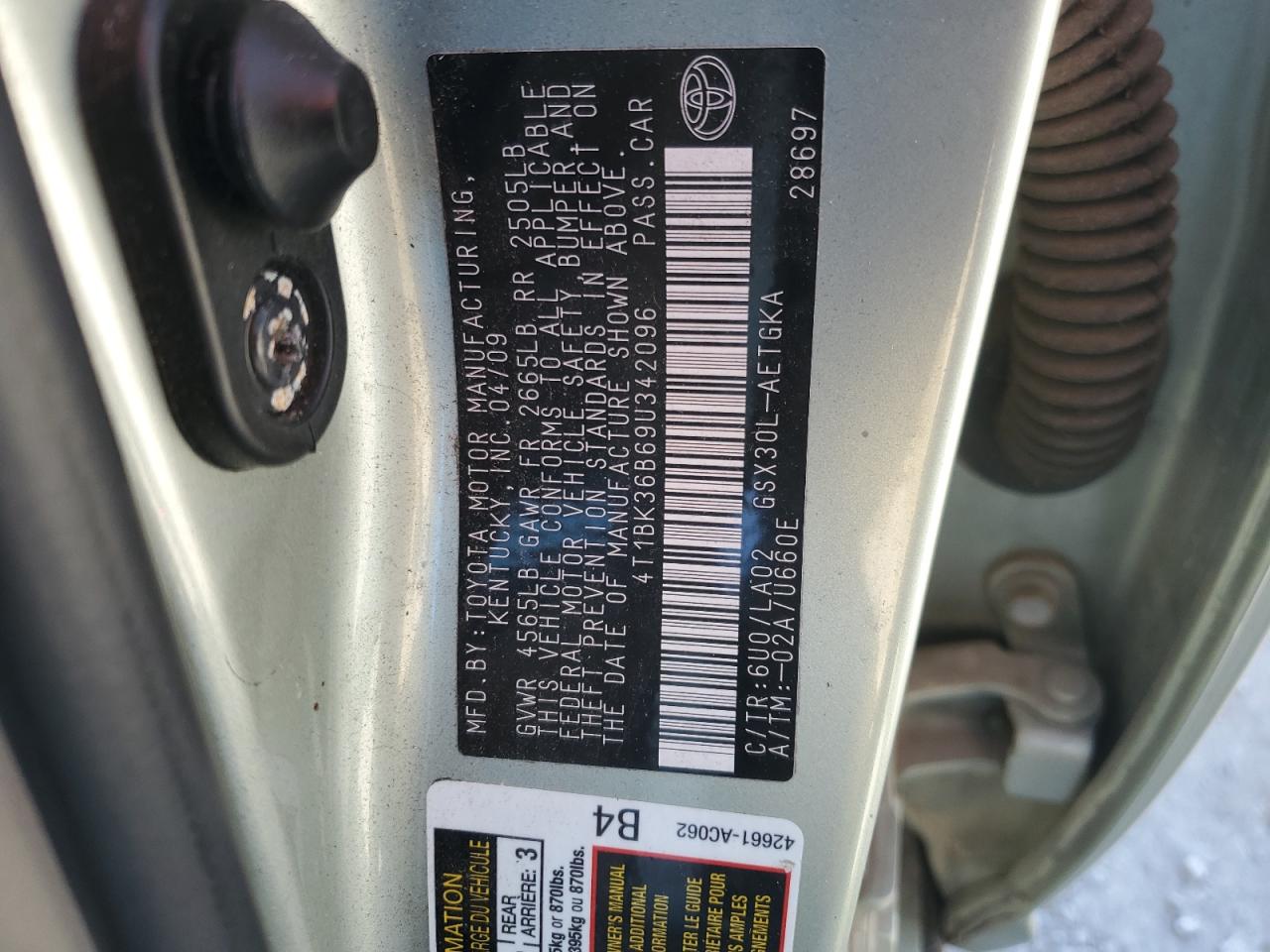 2009 Toyota Avalon Xl VIN: 4T1BK36B69U342096 Lot: 91659435