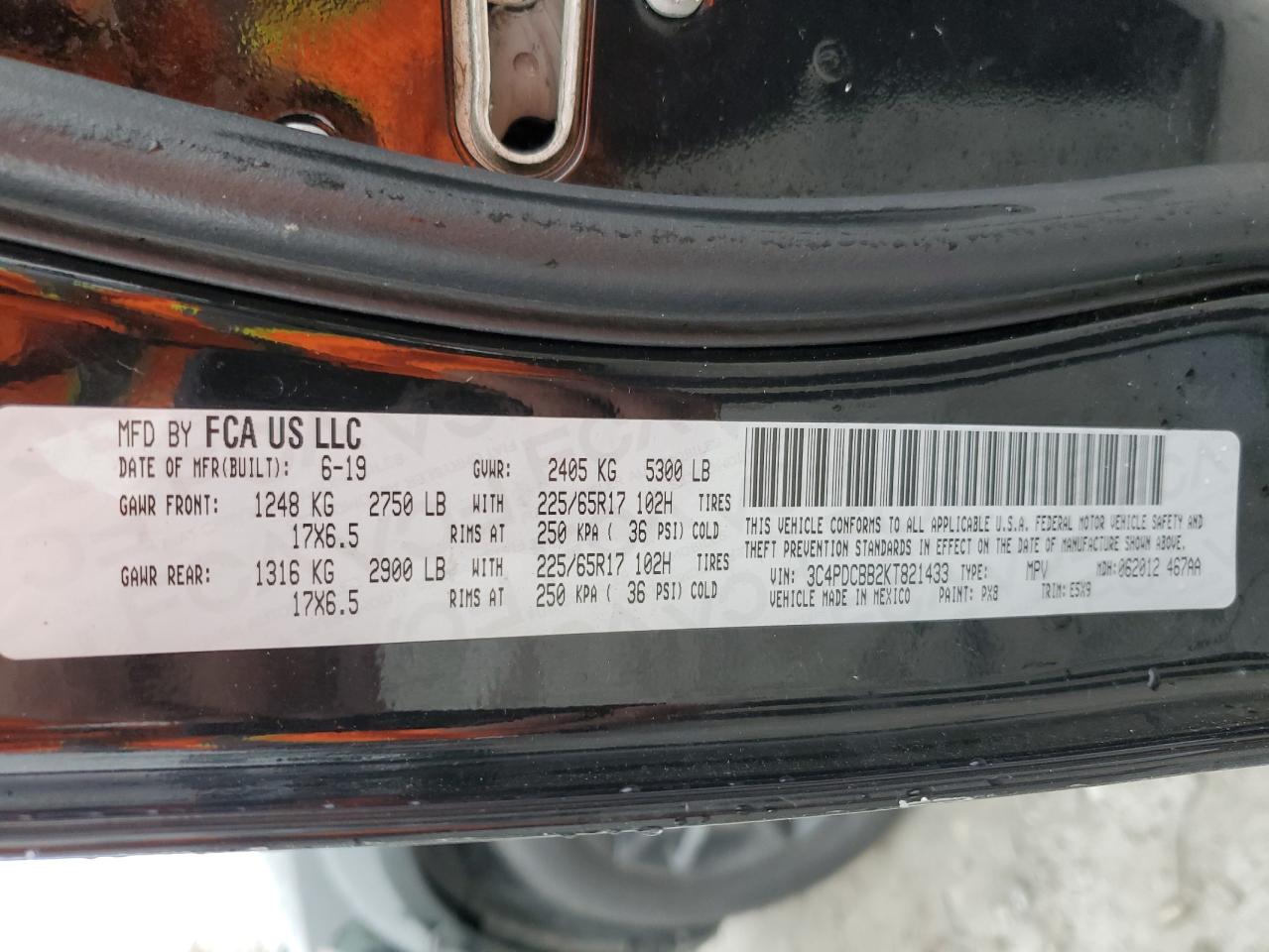 2019 Dodge Journey Se VIN: 3C4PDCBB2KT821433 Lot: 92887565