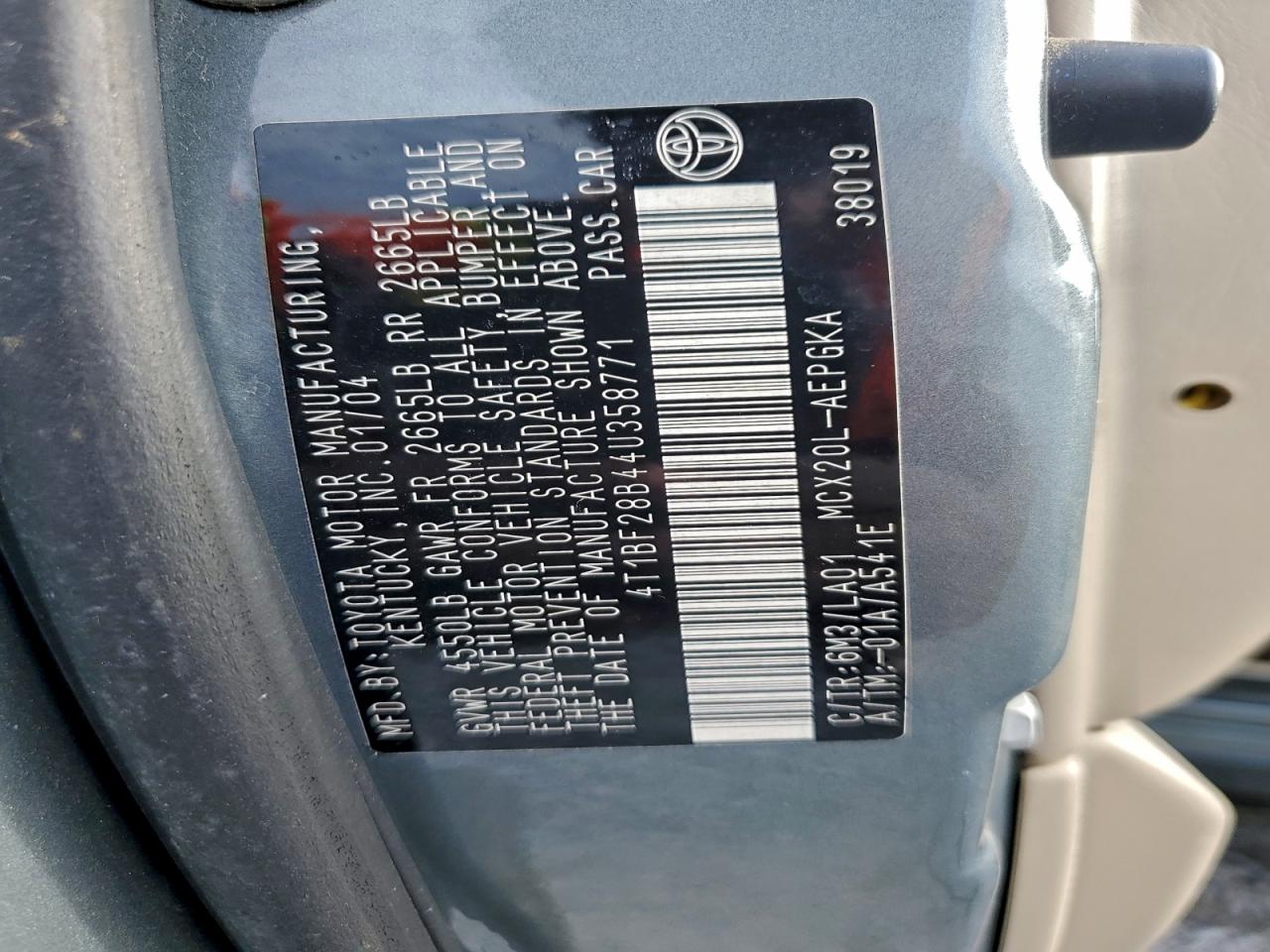 2004 Toyota Avalon Xl VIN: 4T1BF28B44U358771 Lot: 93693795