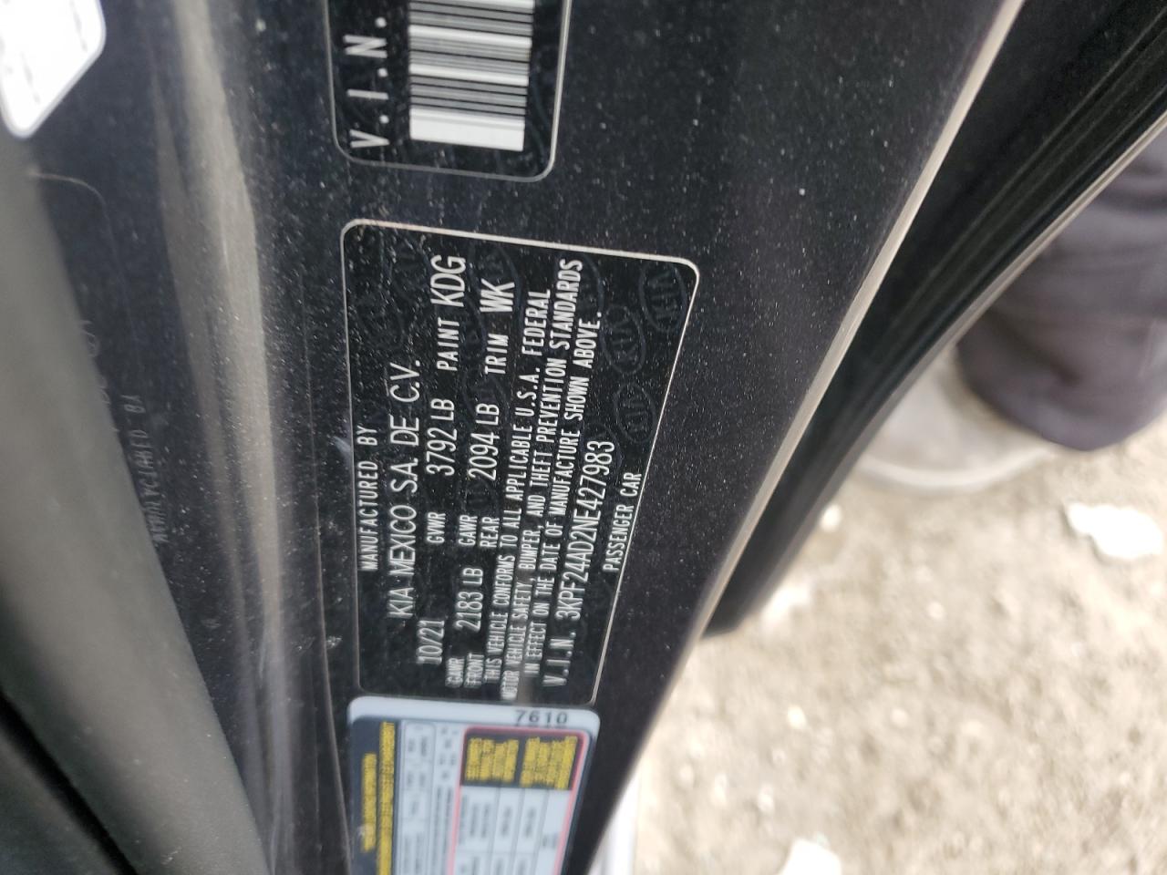 2022 Kia Forte Fe VIN: 3KPF24AD2NE427983 Lot: 92030455