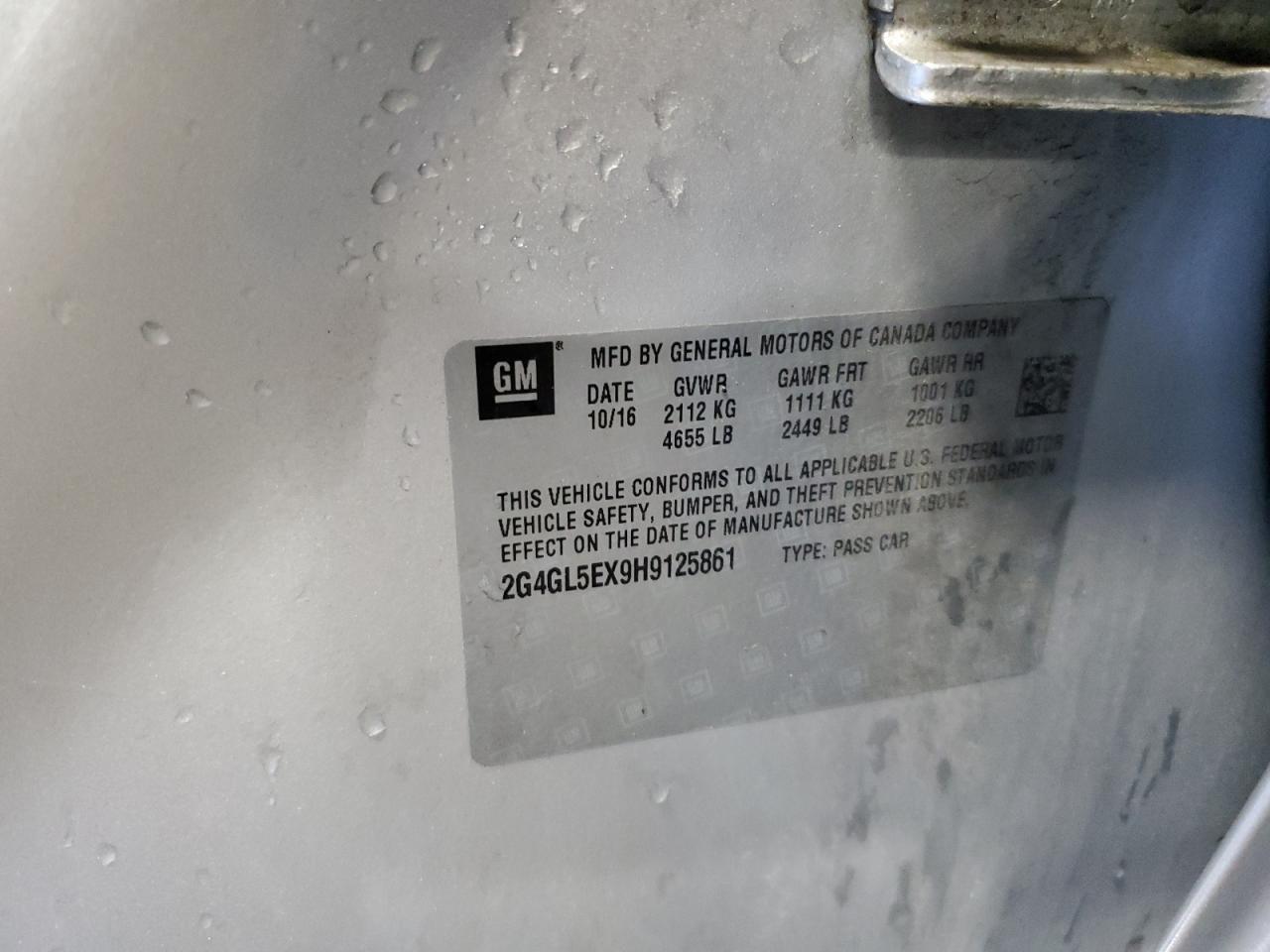 2017 Buick Regal Sport Touring VIN: 2G4GL5EX9H9125861 Lot: 92644275