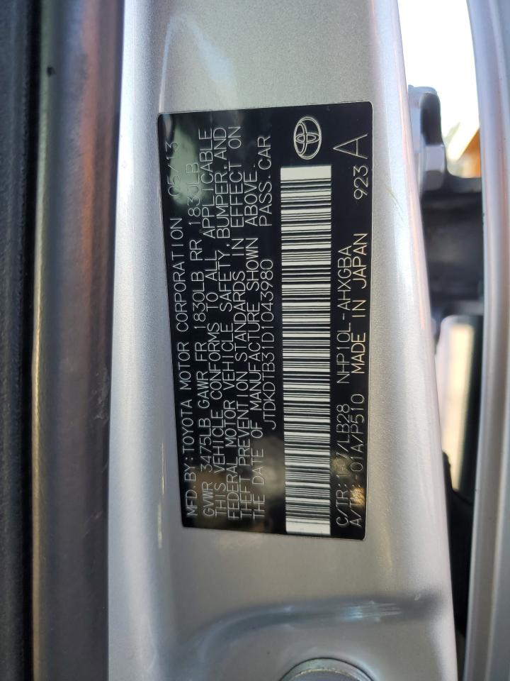 2013 Toyota Prius C VIN: JTDKDTB31D1043980 Lot: 93064455