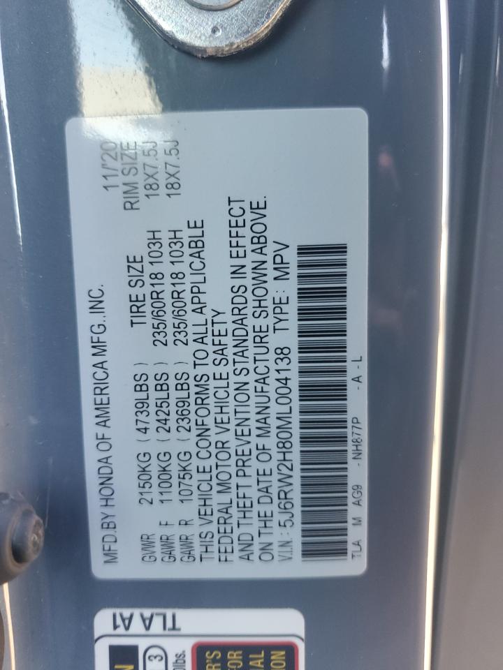 2021 Honda Cr-V Exl VIN: 5J6RW2H80ML004138 Lot: 92039125