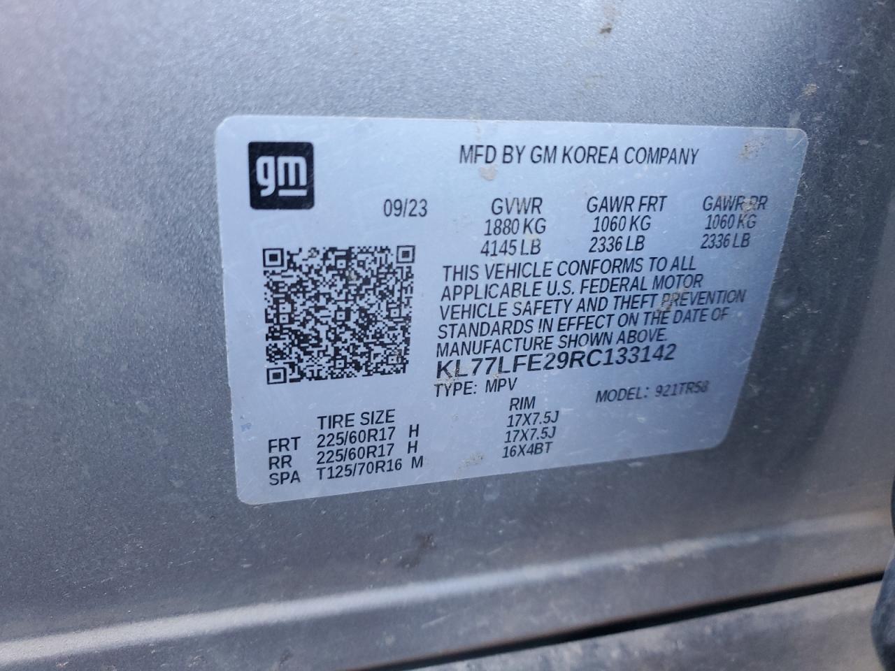 2024 Chevrolet Trax Ls VIN: KL77LFE29RC133142 Lot: 93642735