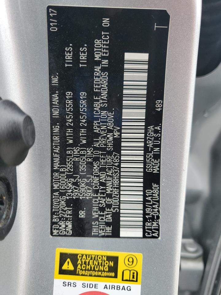 2017 Toyota Highlander Limited VIN: 5TDDZRFH8HS374857 Lot: 91825235