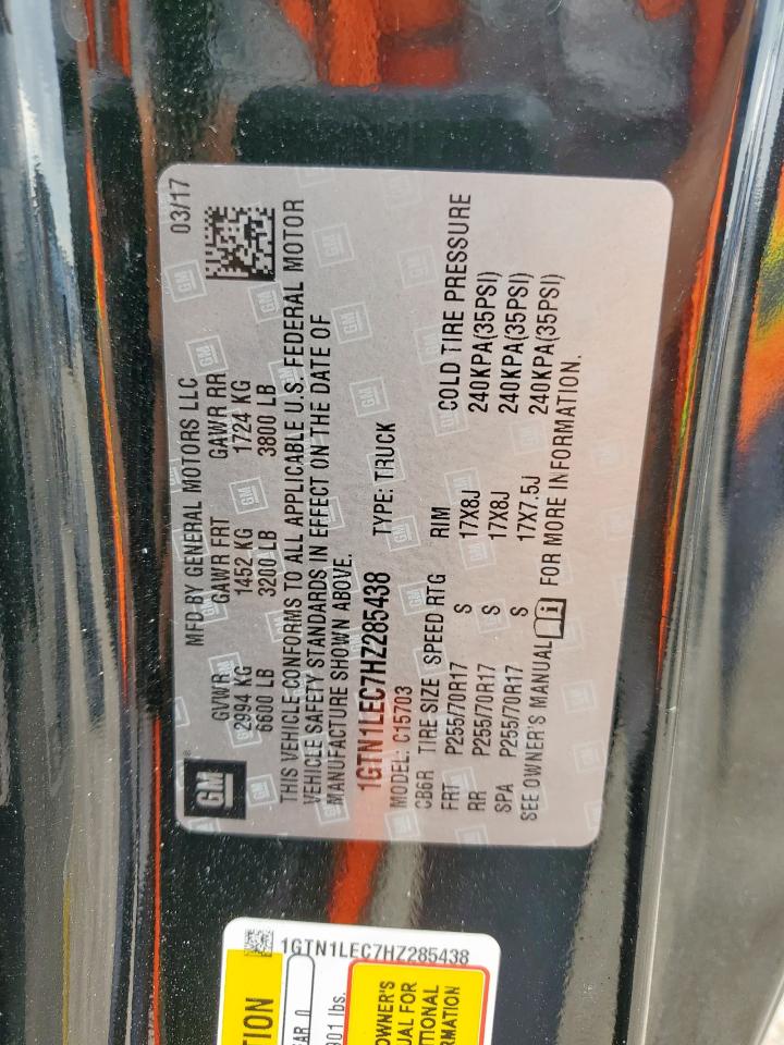 2017 GMC Sierra C1500 VIN: 1GTN1LEC7HZ285438 Lot: 92884265