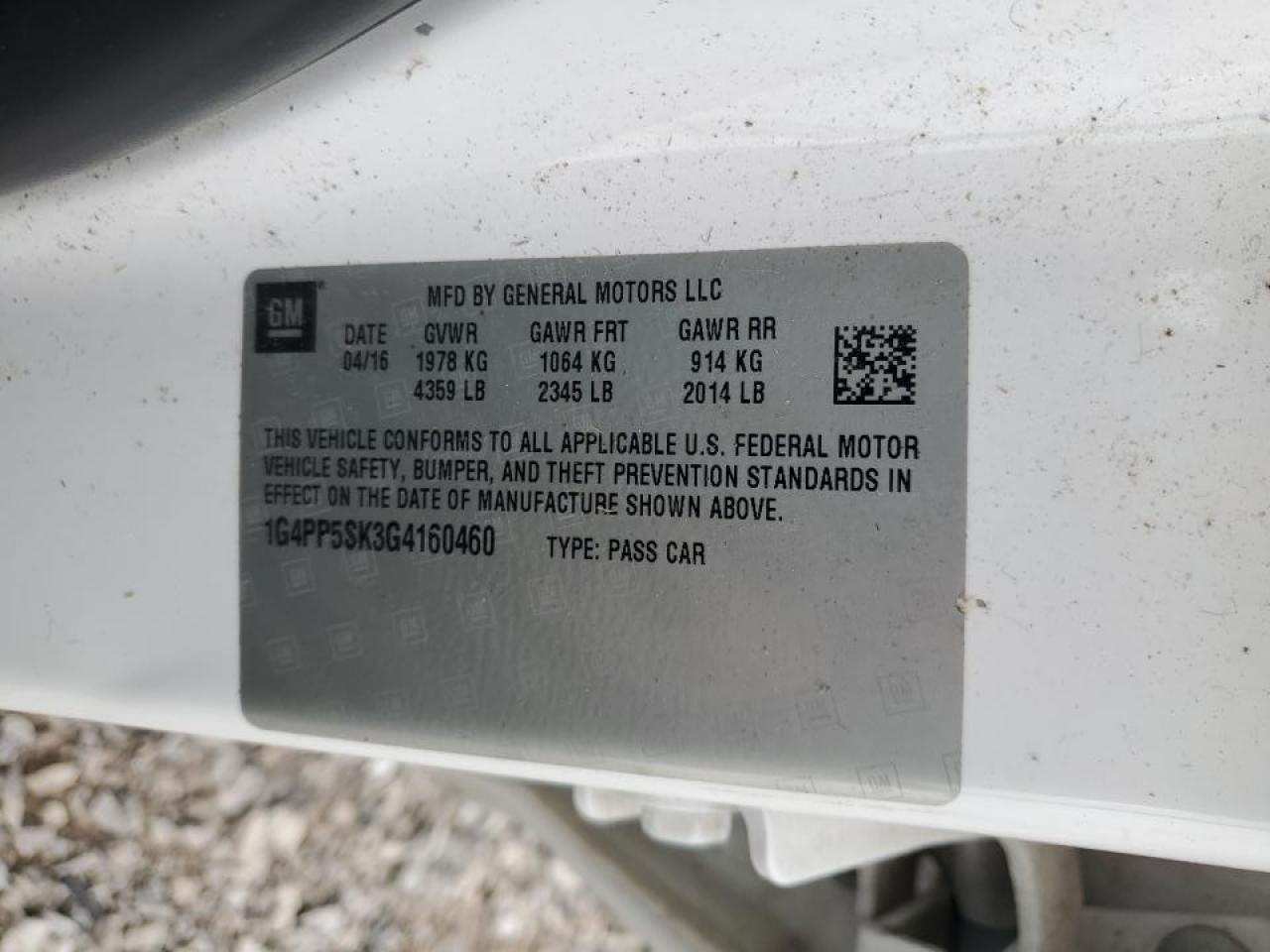 2016 Buick Verano VIN: 1G4PP5SK3G4160460 Lot: 90312955