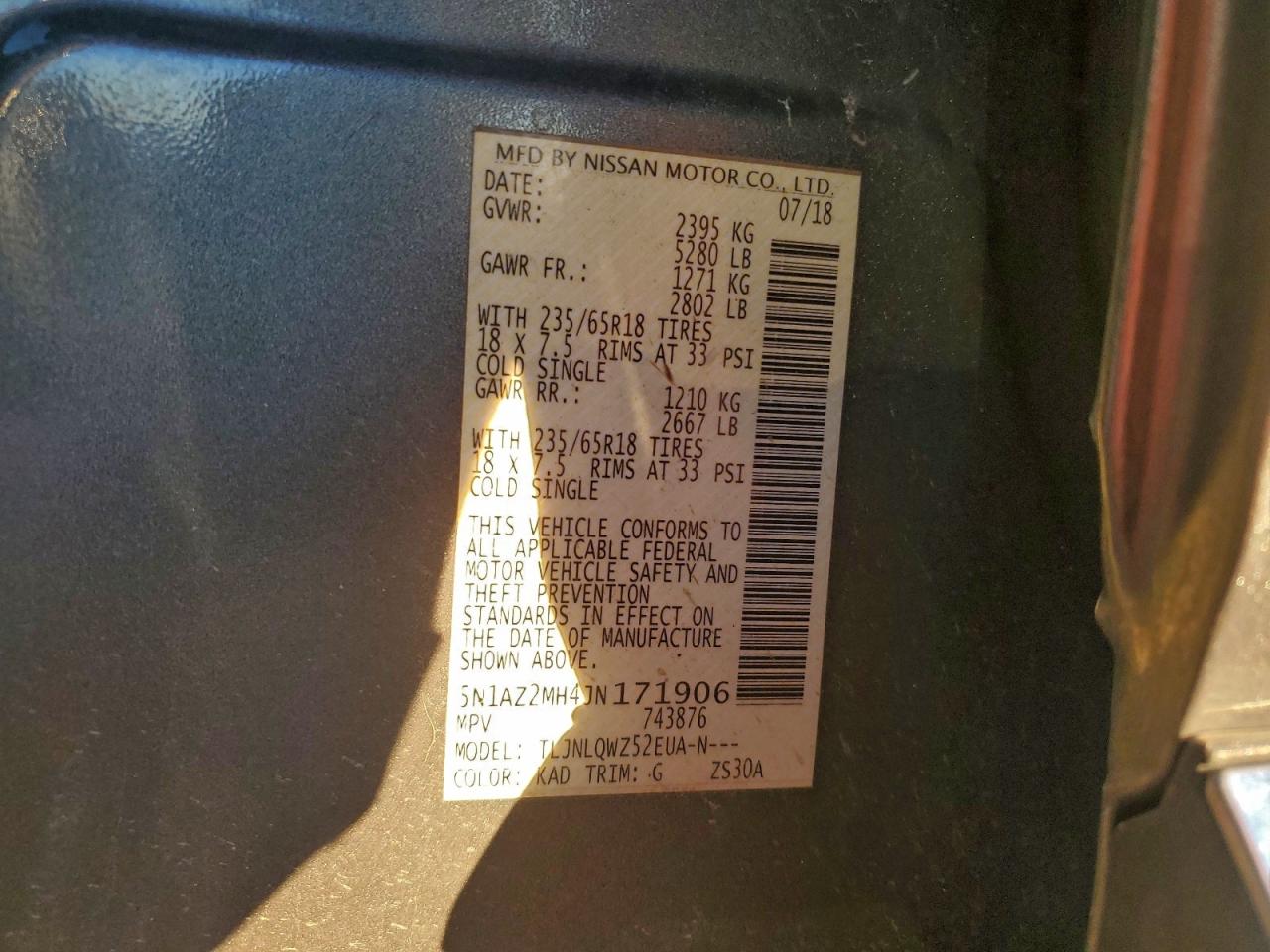 2018 Nissan Murano S VIN: 5N1AZ2MH4JN171906 Lot: 94575705