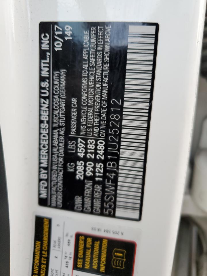 2018 Mercedes-Benz C 300 VIN: 55SWF4JB1JU252812 Lot: 91604815