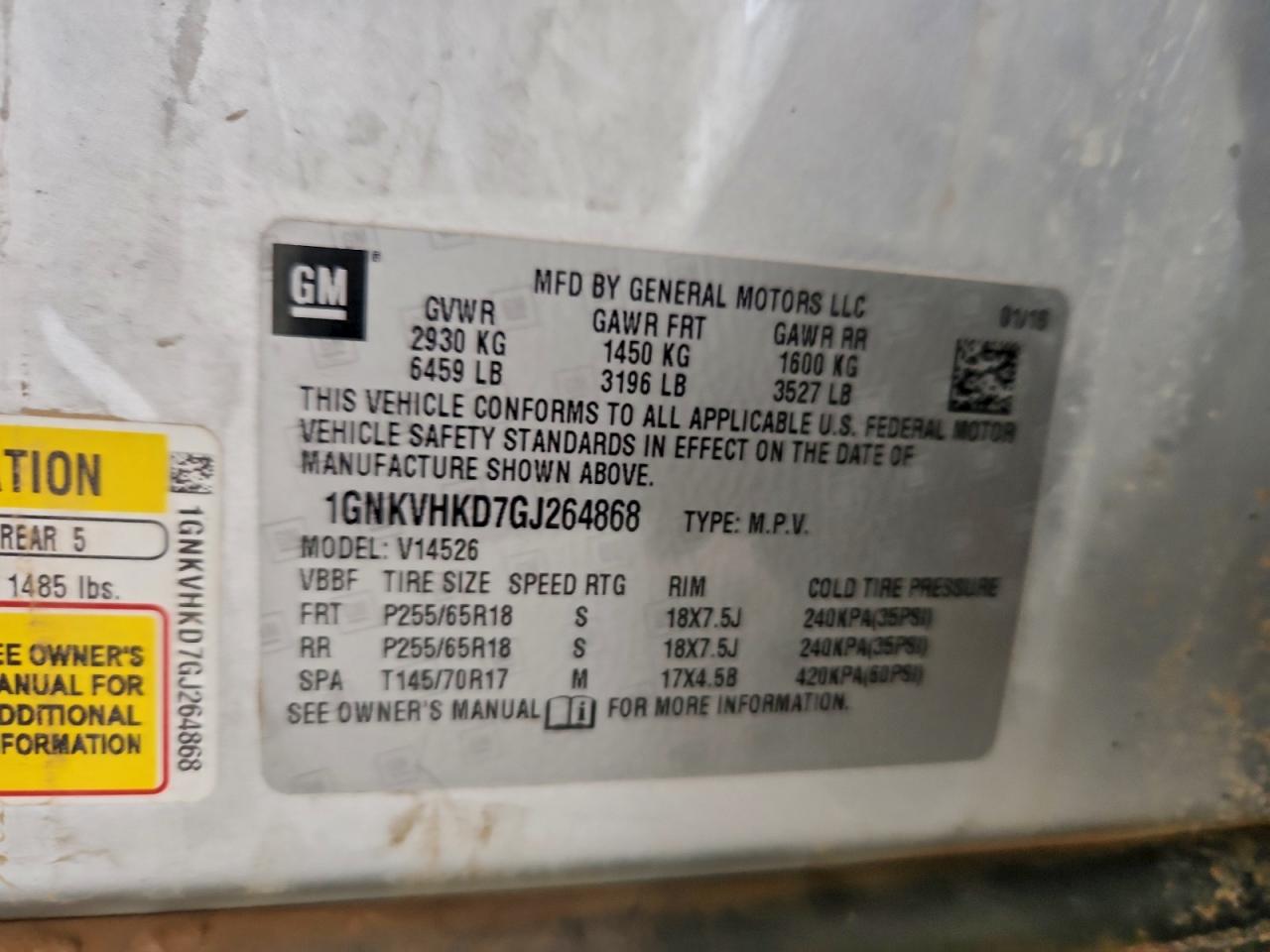 2016 Chevrolet Traverse Lt VIN: 1GNKVHKD7GJ264868 Lot: 92957505