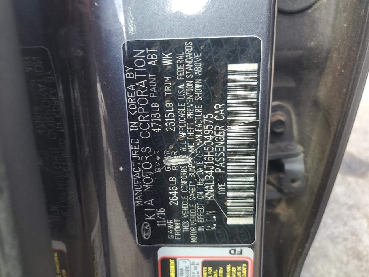 2017 Kia Cadenza Premium VIN: KNALB4J16H5049575 Lot: 92065755