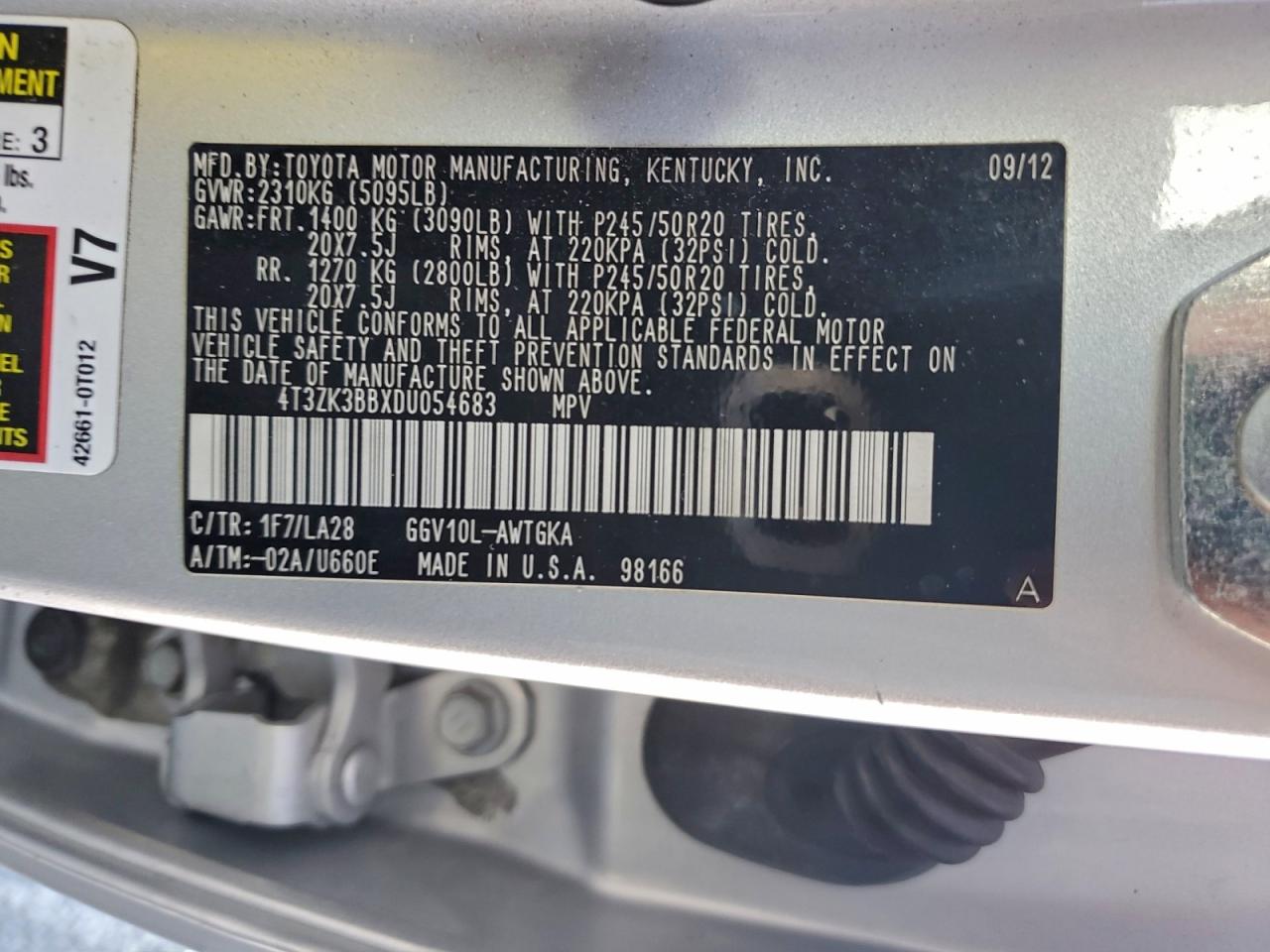 2013 Toyota Venza Le VIN: 4T3ZK3BBXDU054683 Lot: 94172005